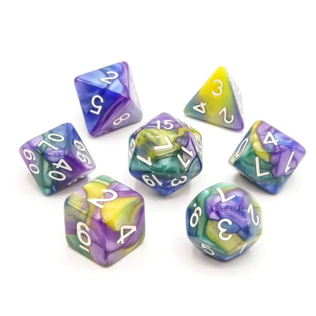 Lemonberry Swirl | Soft Edge Dice | Acrylic | 7 Piece Set