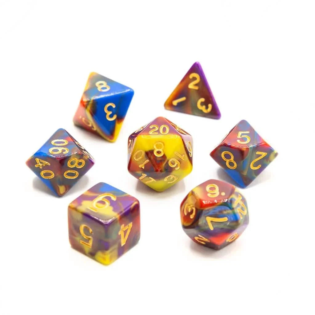 Rainbow Vortex | Soft Edge Dice | Acrylic | 7 Piece Set