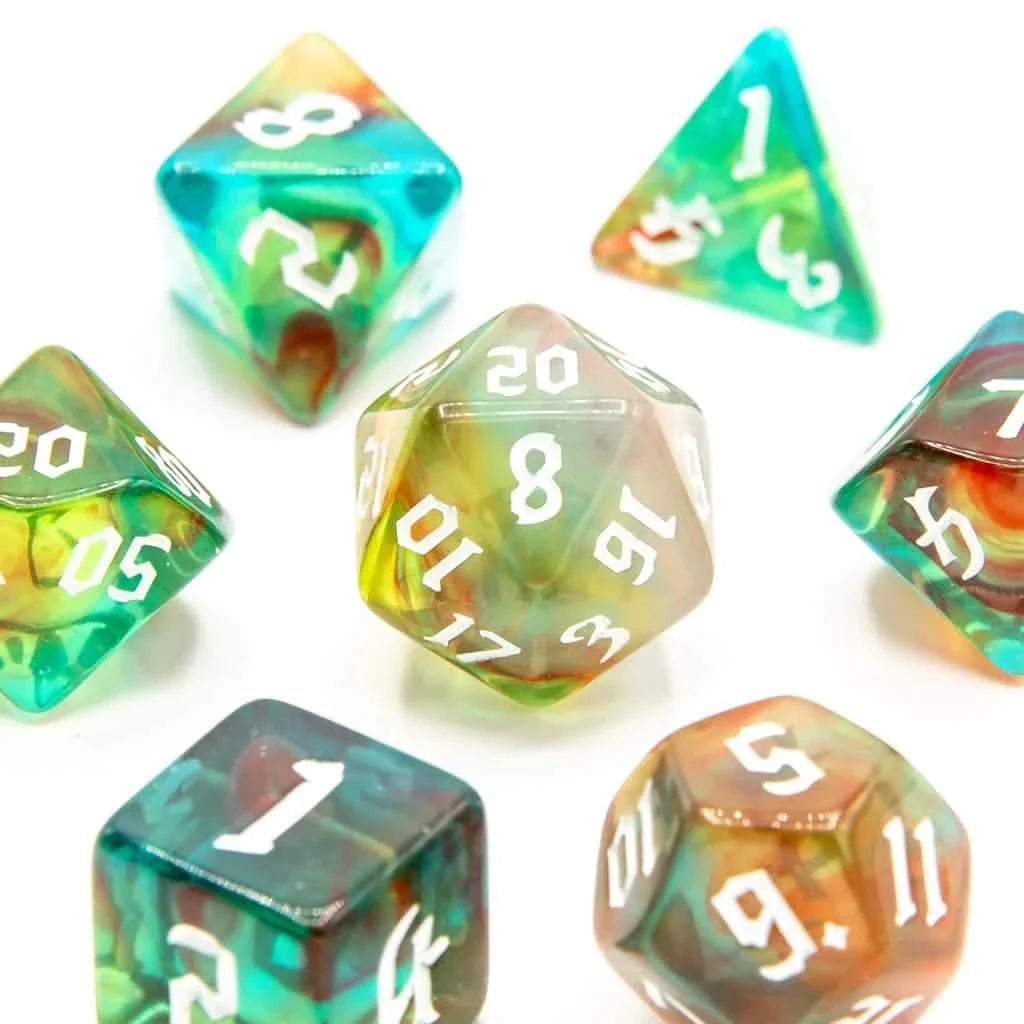 Amber Grove | Soft Edge Dice | Acrylic | 7 Piece Set