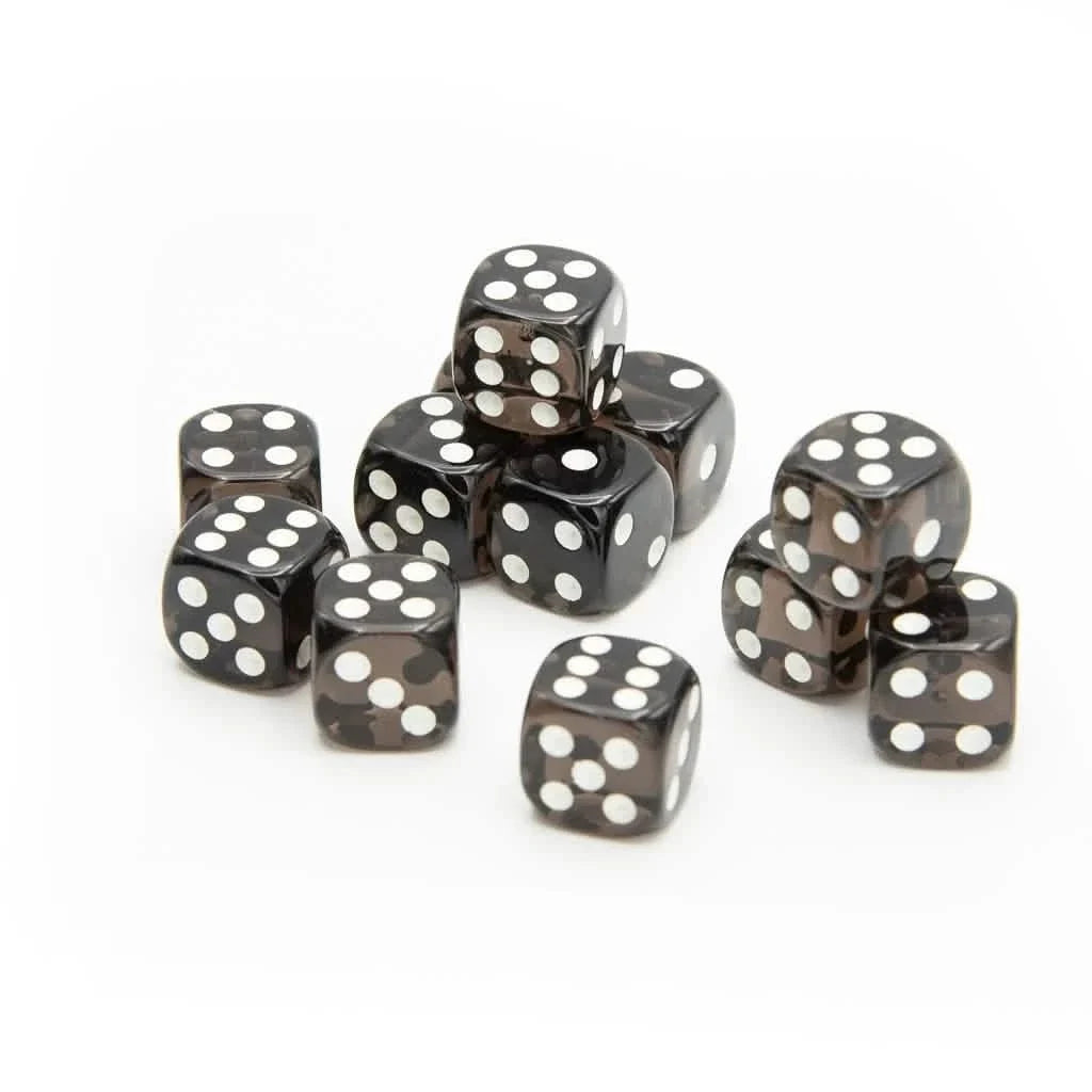 16mm D6 | Transparent Black | Round Edge | 12 Pack