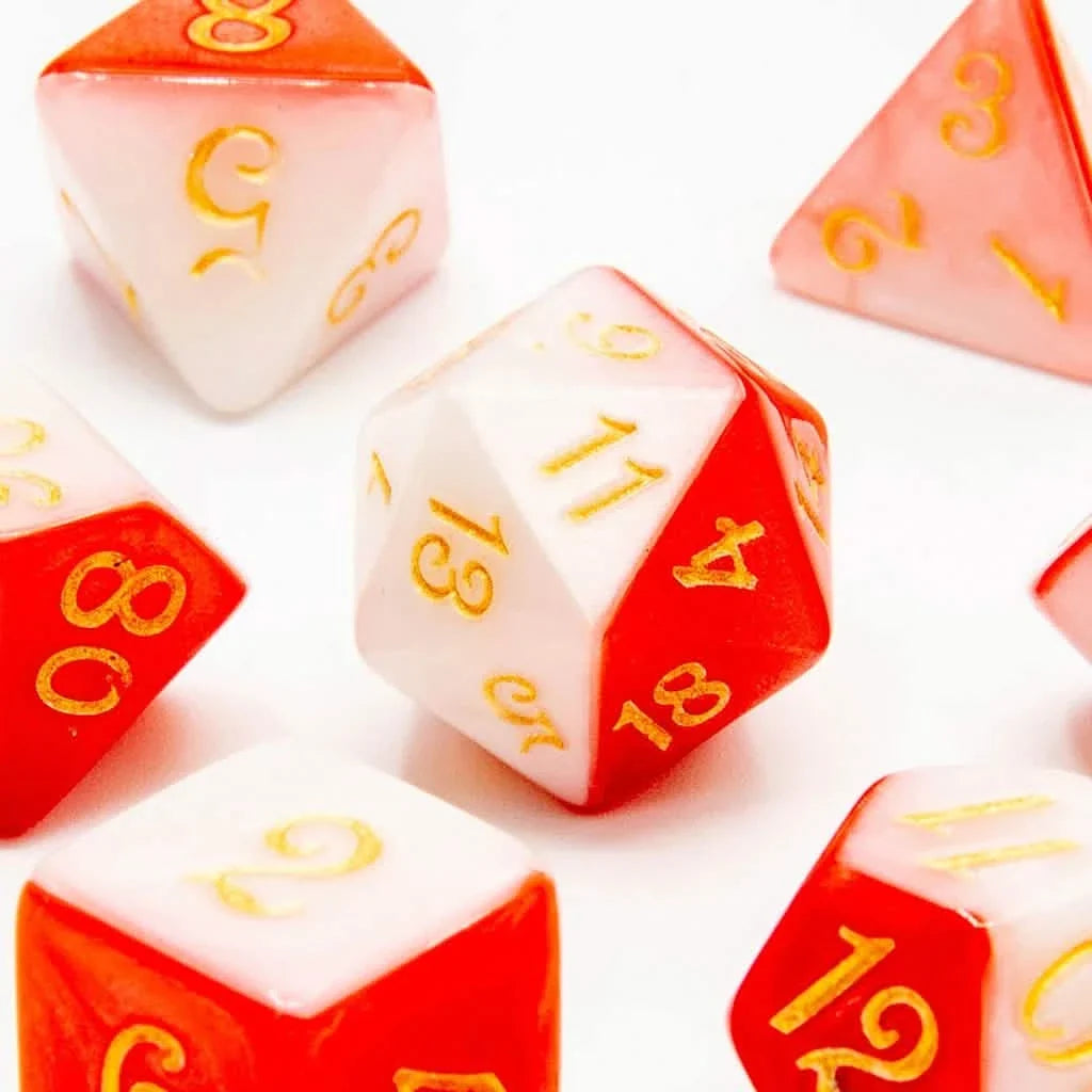 Scarlet Frost | Soft Edge Dice | Acrylic | 7 Piece Set