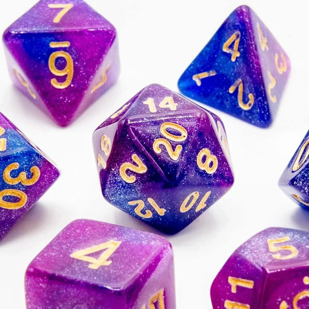 Stellar Twilight | Soft Edge Dice | Acrylic | 7 Piece Set