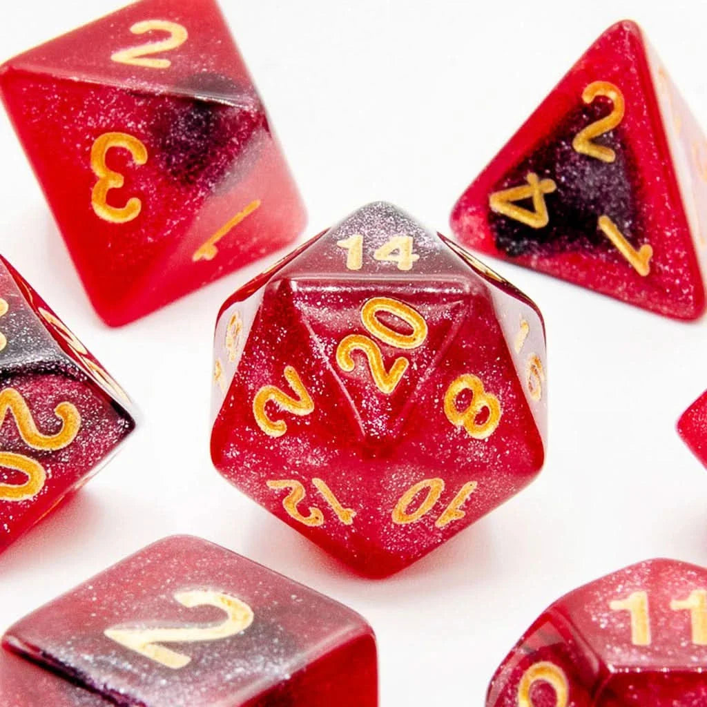 Crimson Stardust | Soft Edge Dice | Acrylic | 7 Piece Set