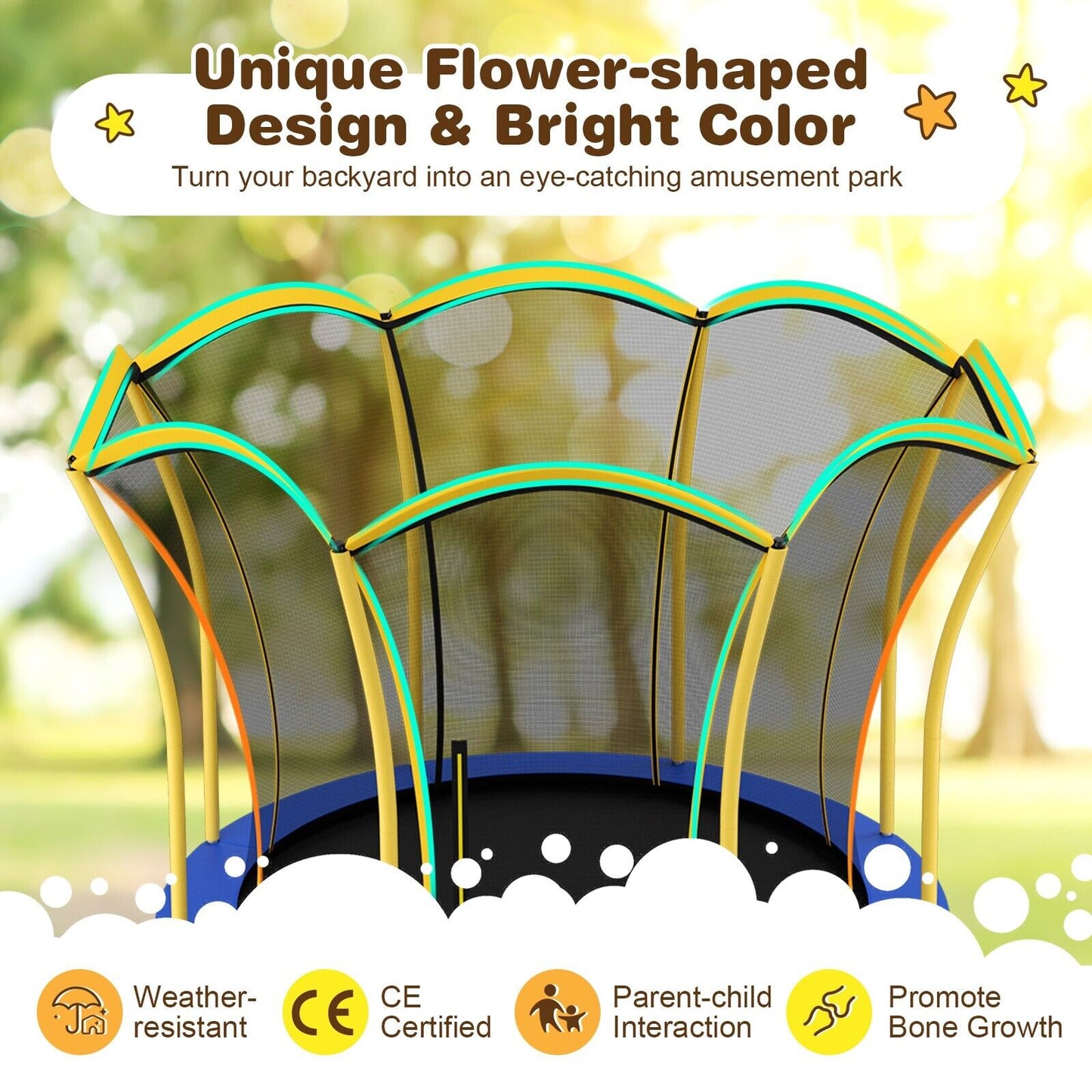 10 Feet Unique Flower Shape Trampoline with Galvanized Steel Frame-Orange