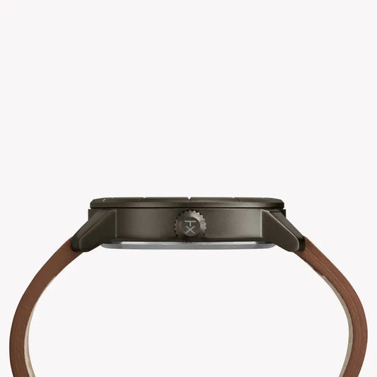 Timex Men's Brown Leather Watch, Gray Dial Tw2r64000