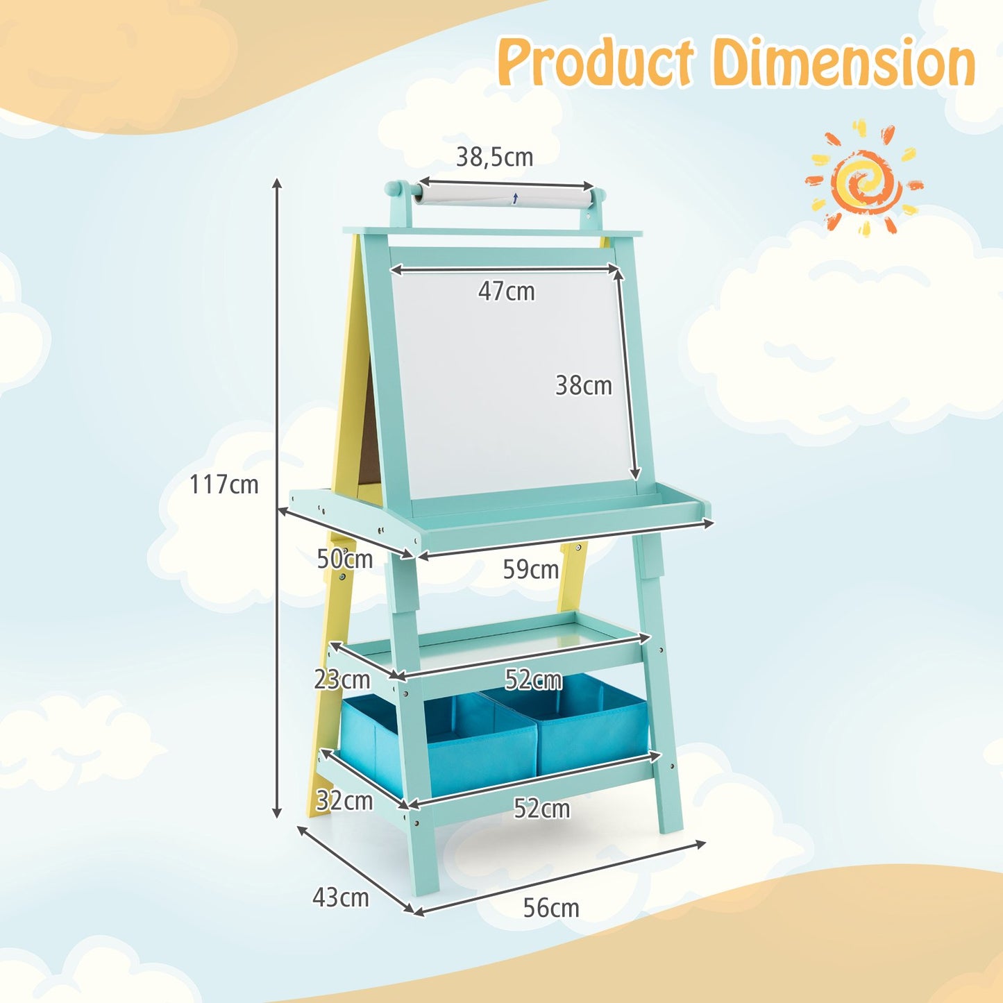 Children's Double-Sided Art Easel with Paper Roll-Blue
