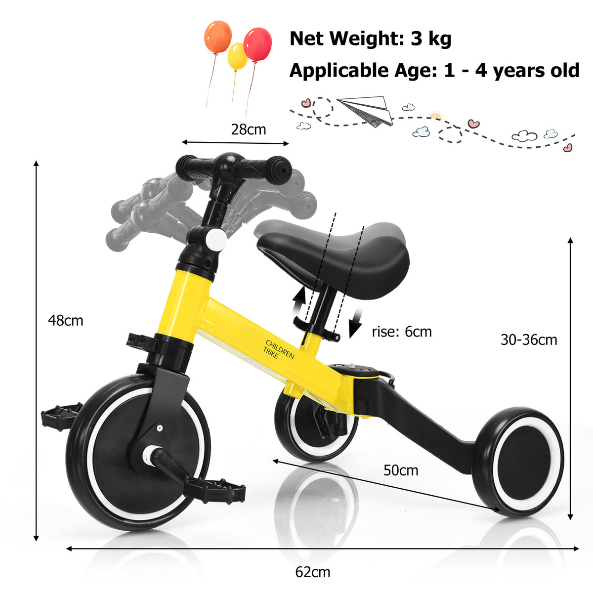 Convertible Balance Bike Kids Trike with Detachable Pedal for 1-4 Years Old Kids-Blue