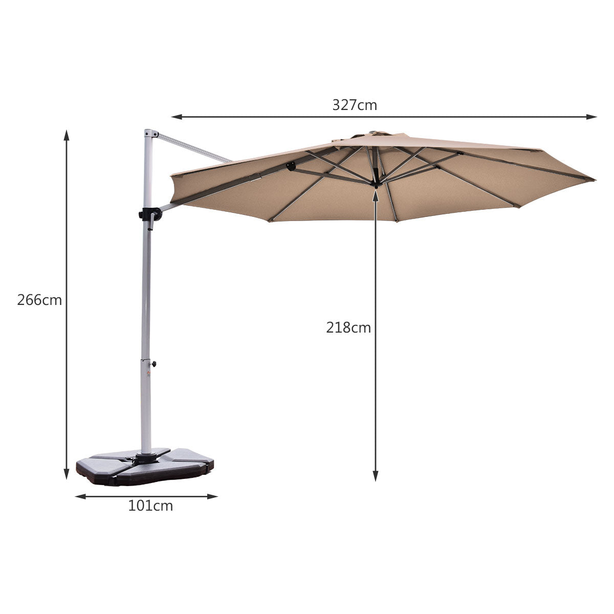 3.3m Patio Cantilever Umbrella with Tilting Adjustment and Cross base-Beige