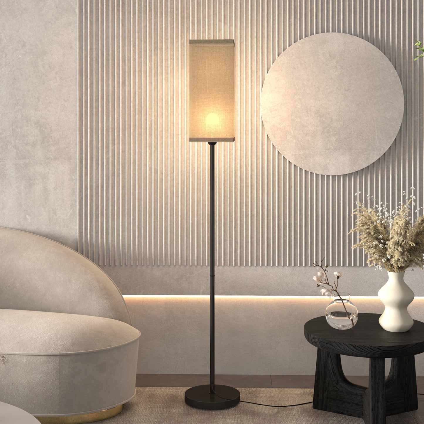 HOMCOM Standing Floor Lamp with Linen Shade for Living Room, Bedroom, Black