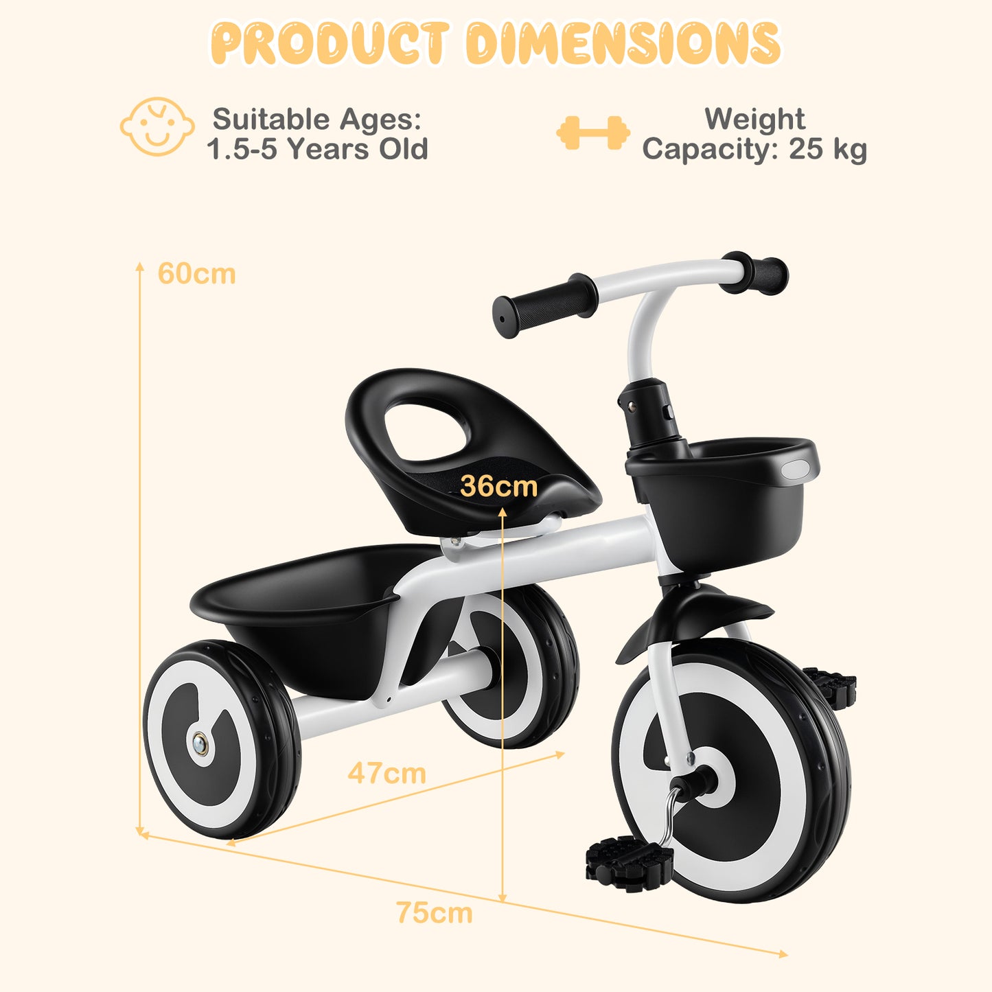Toddler Tricycle Kids Trike with Adjustable Seat for 1.5-5 Years Old-Navy