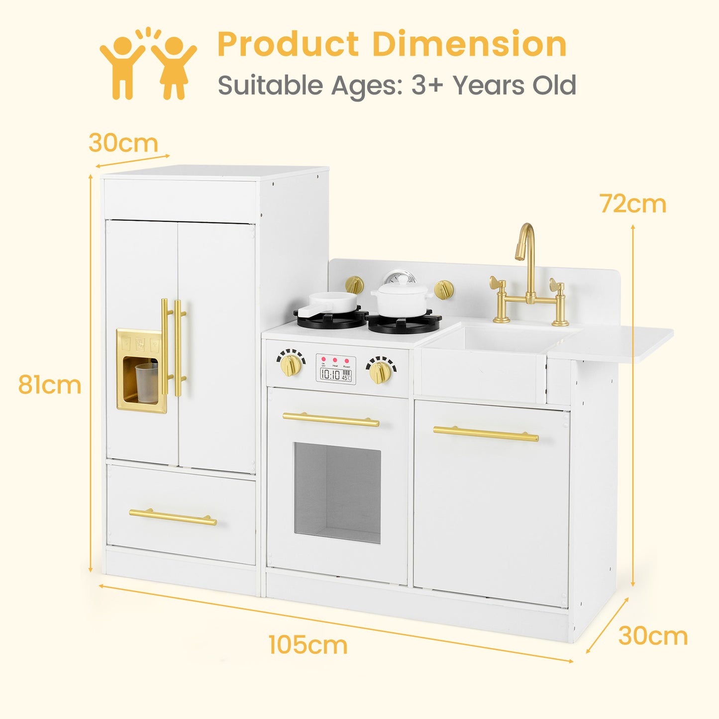 Toddler Wooden Pretend Toy Kitchen Playset with Refrigerator Stove Sink-White