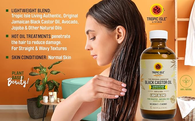 Tropic Isle Living Jamaican Black Castor Oil Light Blend for Hair Growth & Scalp Health - 118ml/3.99 oz