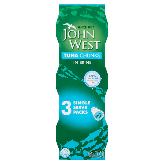 16 x John West Tuna Chunks In Brine 3Pk - 3X80G