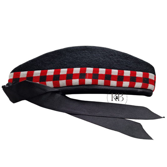 Black, Red, White Diced Scottish Highland Wear Acrylic Wool Traditional Tartan Glengarry Cap / Hat