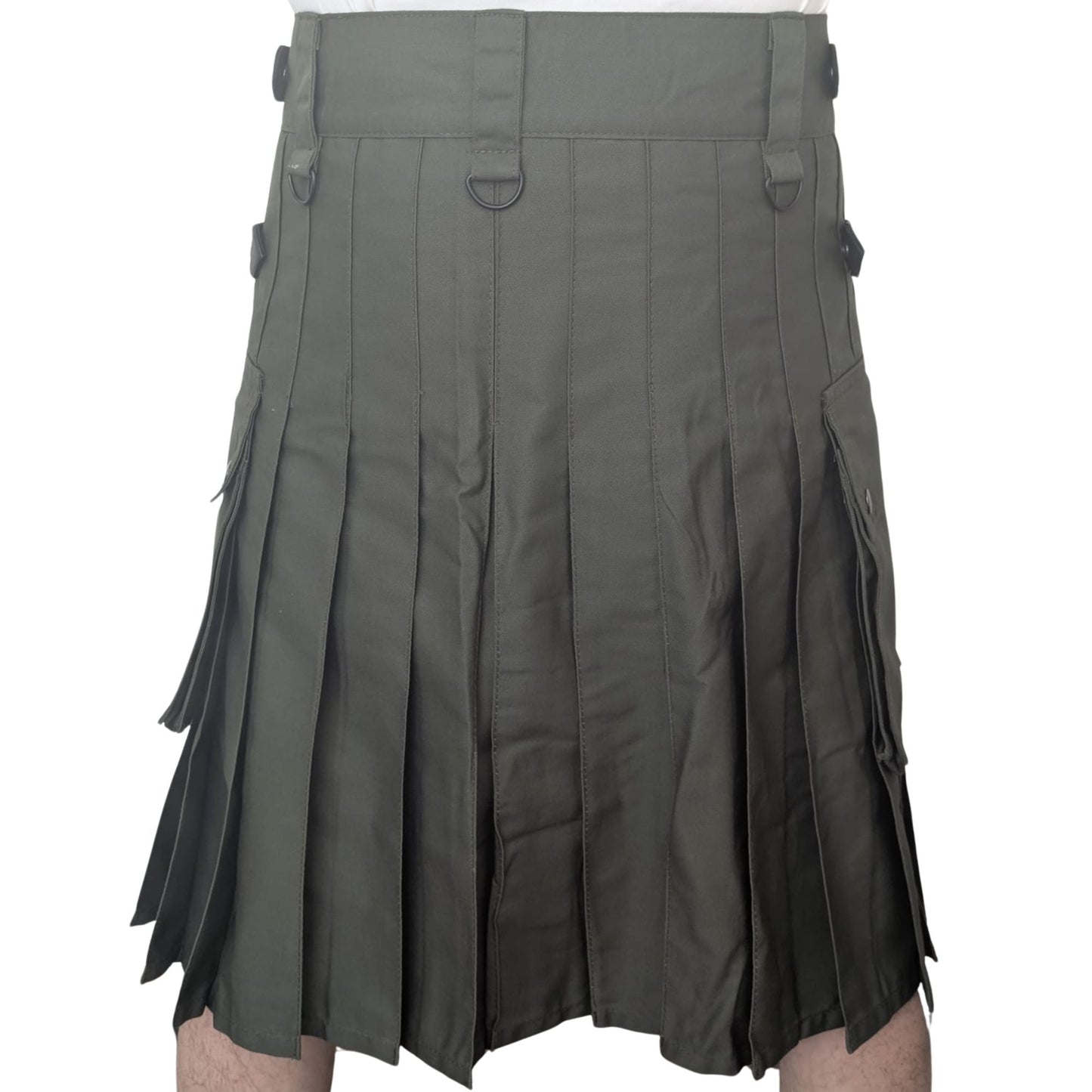 Men’s Utility Kilt – Army Green Cargo Pockets, Adjustable Straps & D-Rings, Pleated Work/Tactical Kilt