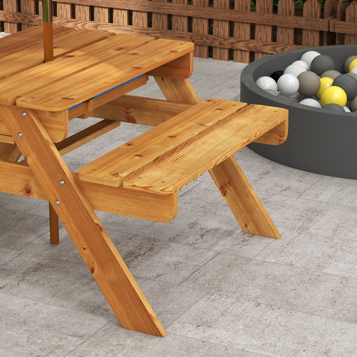Outsunny Kids Picnic Table Set w/ Sand and Water, Removable Parasol - Brown