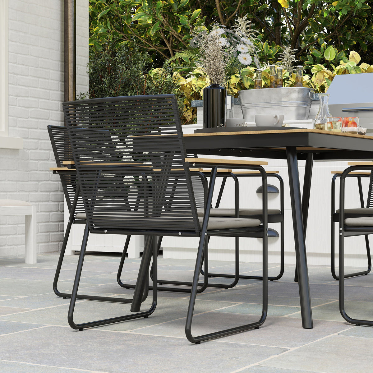 Outsunny 6 Seater Garden Dining Set with Cushions Rattan Backrest