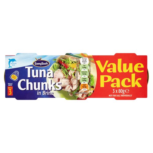 16 x Sunny South Tuna Chunks In Brine 3 X 80G