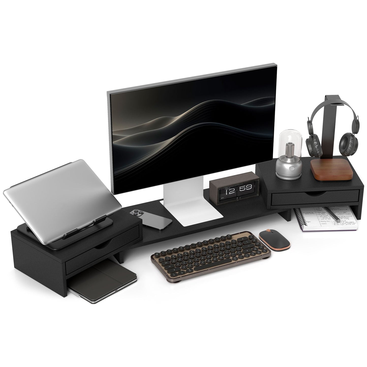 HOMCOM Dual Monitor Stand Riser with Adjustable Length and Angle