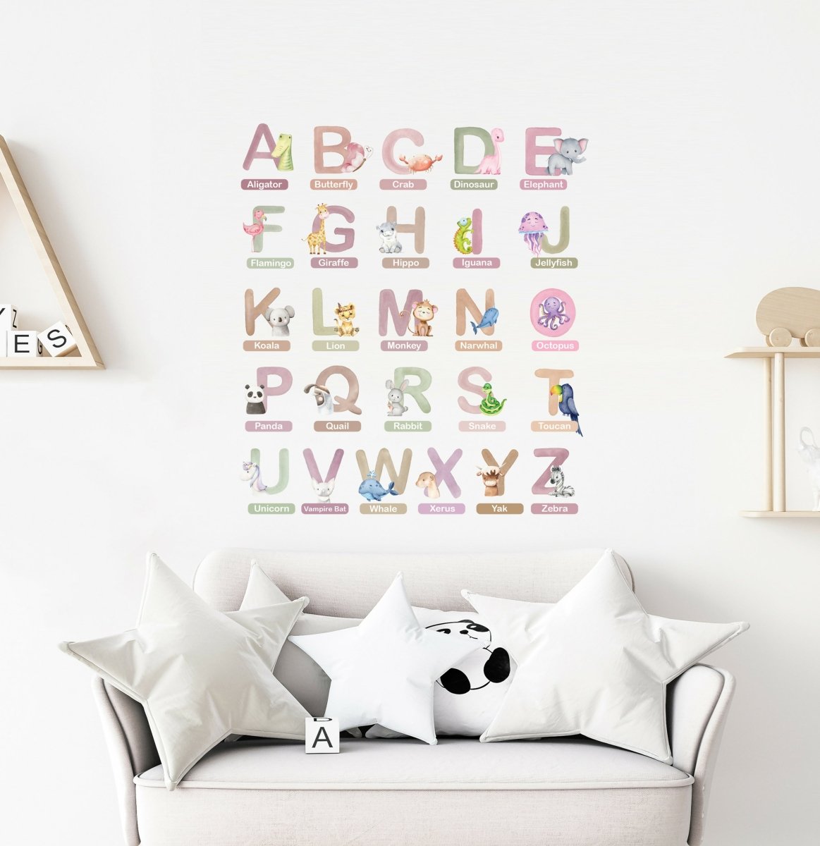 Live Vida Alphabet Wall Stickers with Animal Figures 26 pcs - Pink