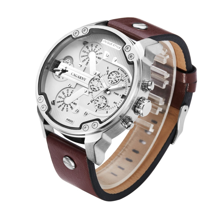 CAGARNY 6820 Fashionable Multifunctional Style Quartz Business Sport Wrist Watch with Leather Band & GMT Time & Calendar & Luminous Display for Men(Brown Band White Window), Brown Band White Window, Black Band White Window, Brown Band Blue Window
