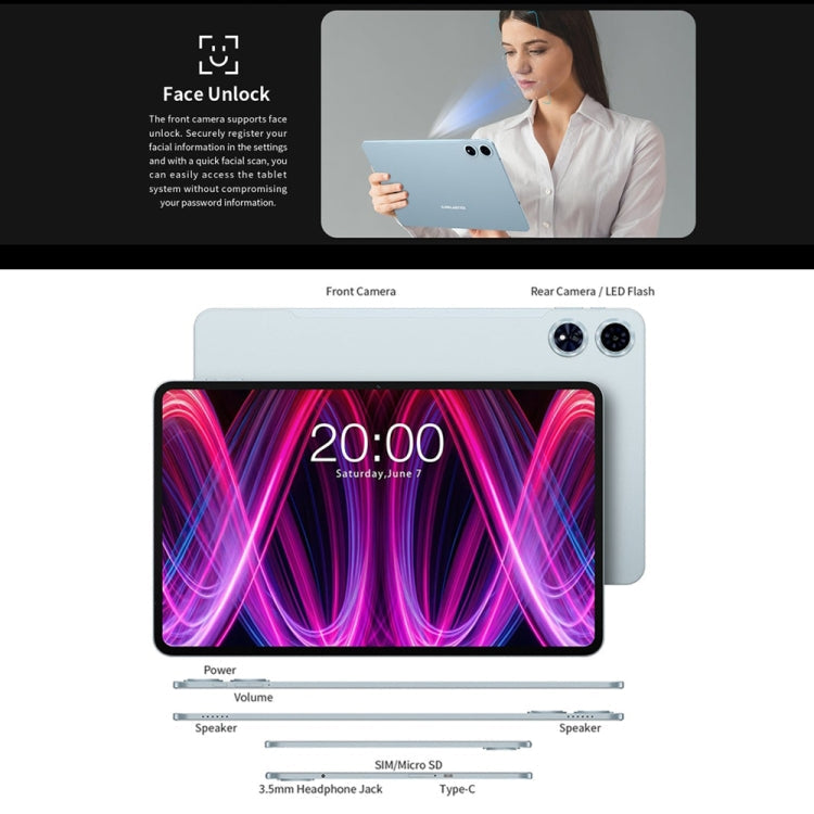 Teclast T60 Plus 4G LTE Tablet PC, 6GB+128GB, 12 inch Android 14 MediaTek Helio G88 Octa Core, Support Dual SIM