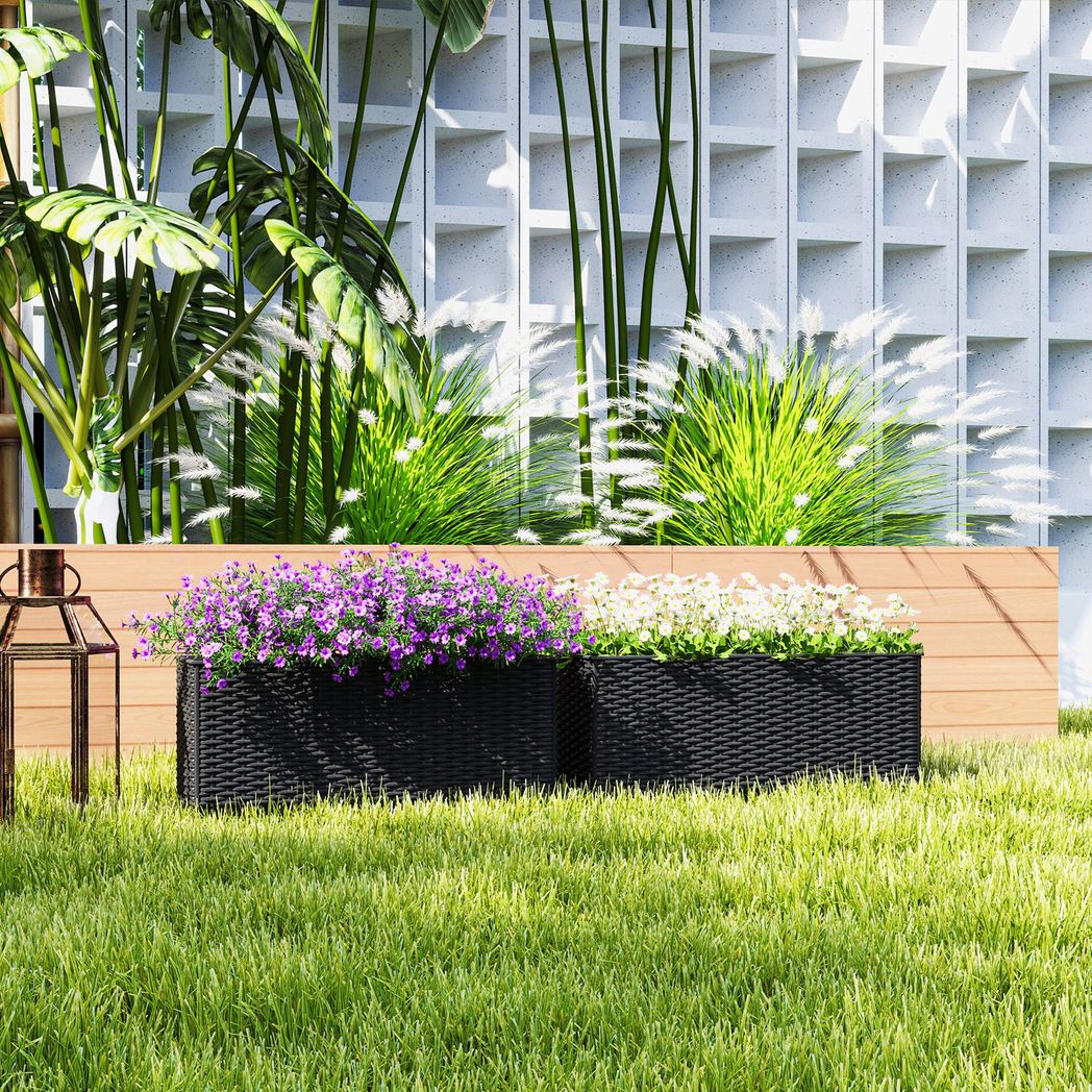 Outsunny Set of 2 Hanging Flower Boxes, 50 cm Long, Rattan Look