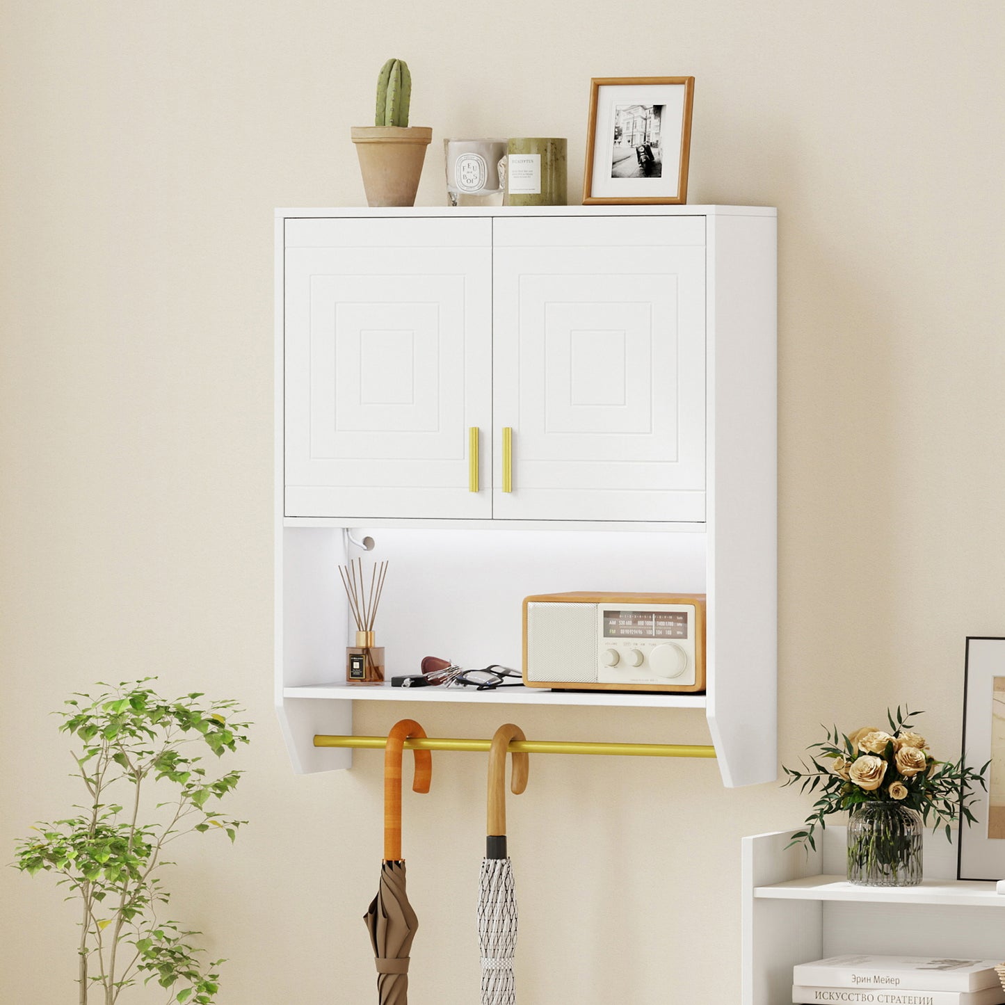 Wall Mounted Bathroom Cabinet Over the Toilet Storage Cabinet with 3-Color Lights-Grey