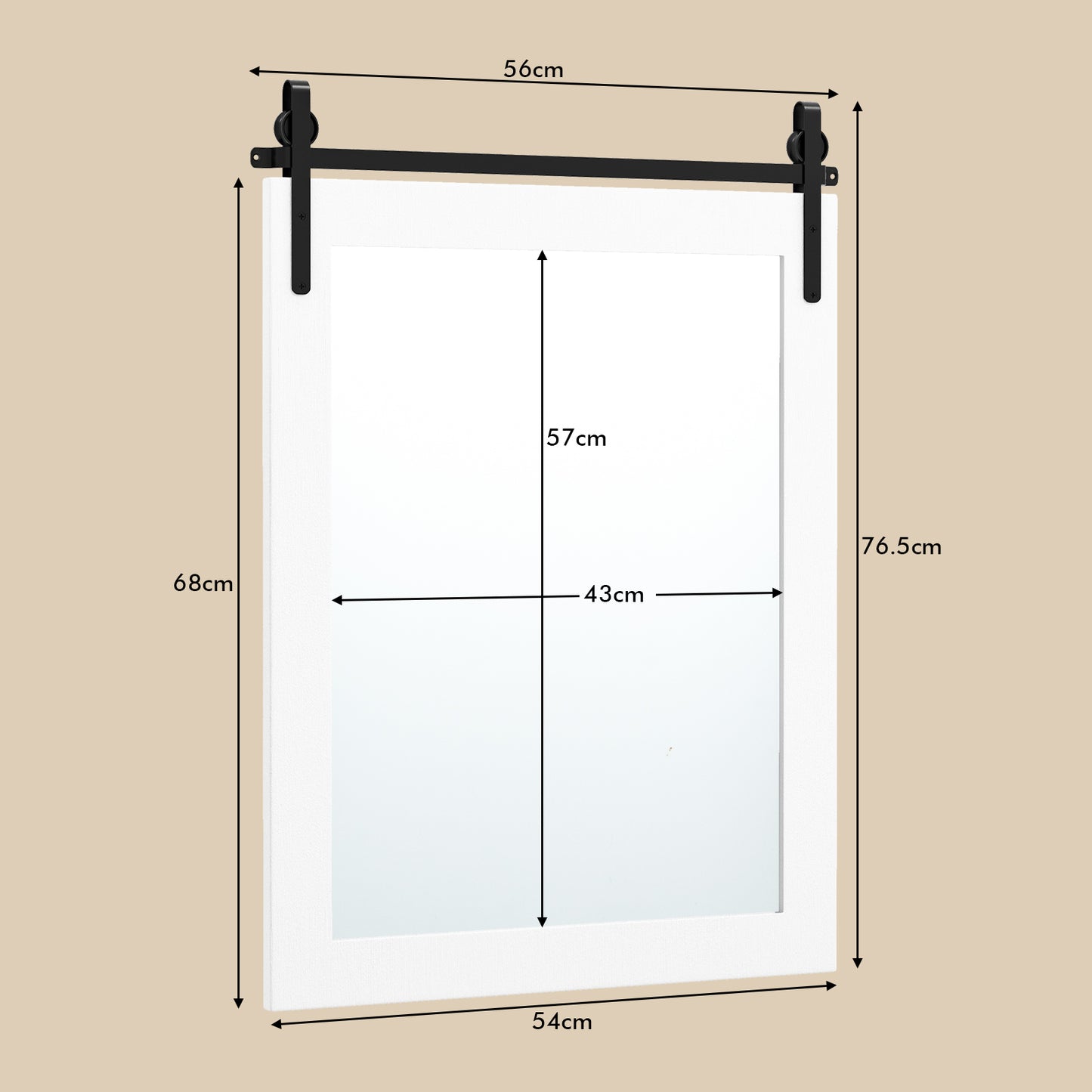 Wall Mounted Mirror with Solid Wood Frame and Metal Bracket-Brown