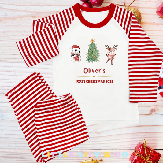 Personalised FIRST CHRISTMAS Children's Pyjamas Red Striped Pyjamas - Bespoke Create Your Own Designs