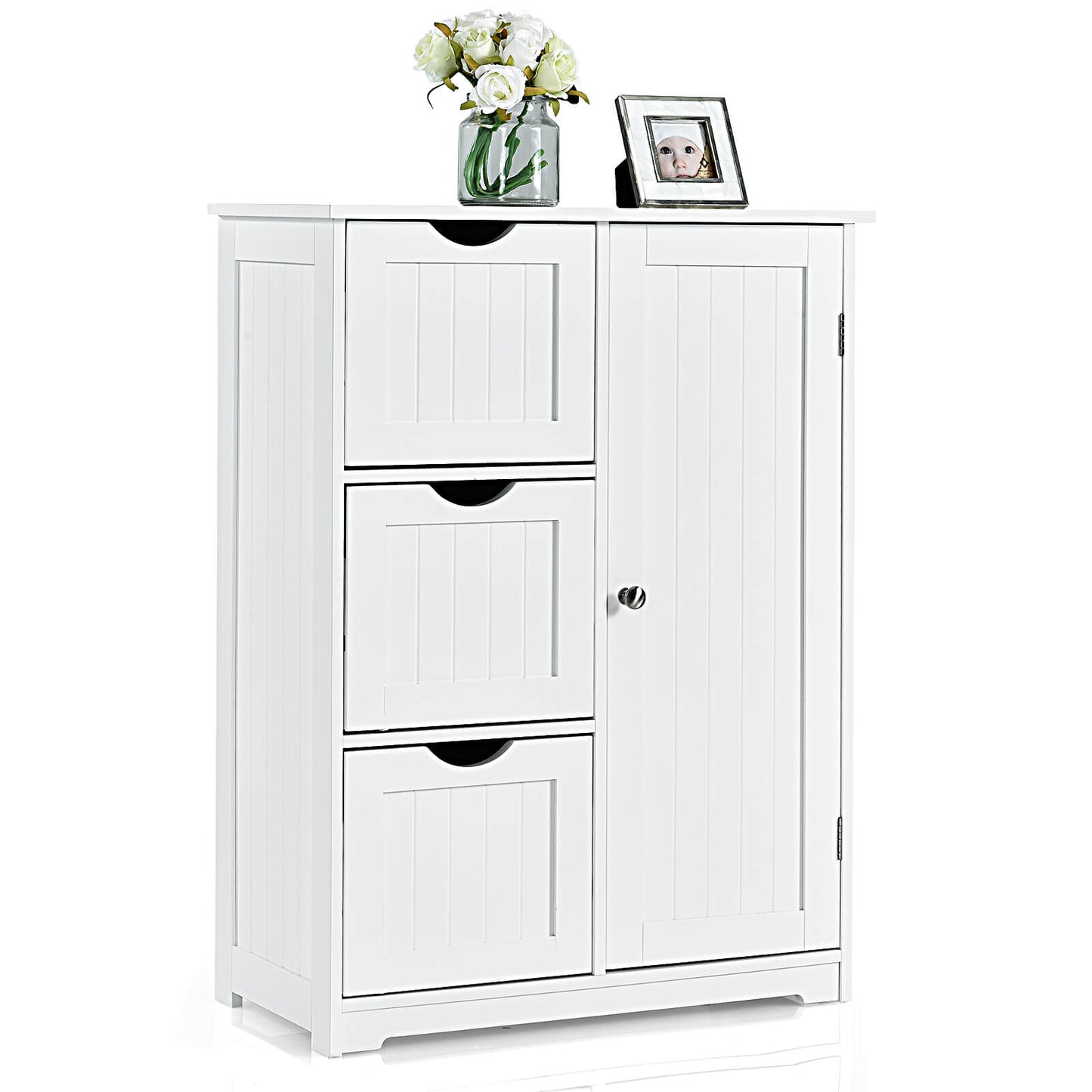 1-Door Freestanding Bathroom Cabinet with 3 Drawers-Black