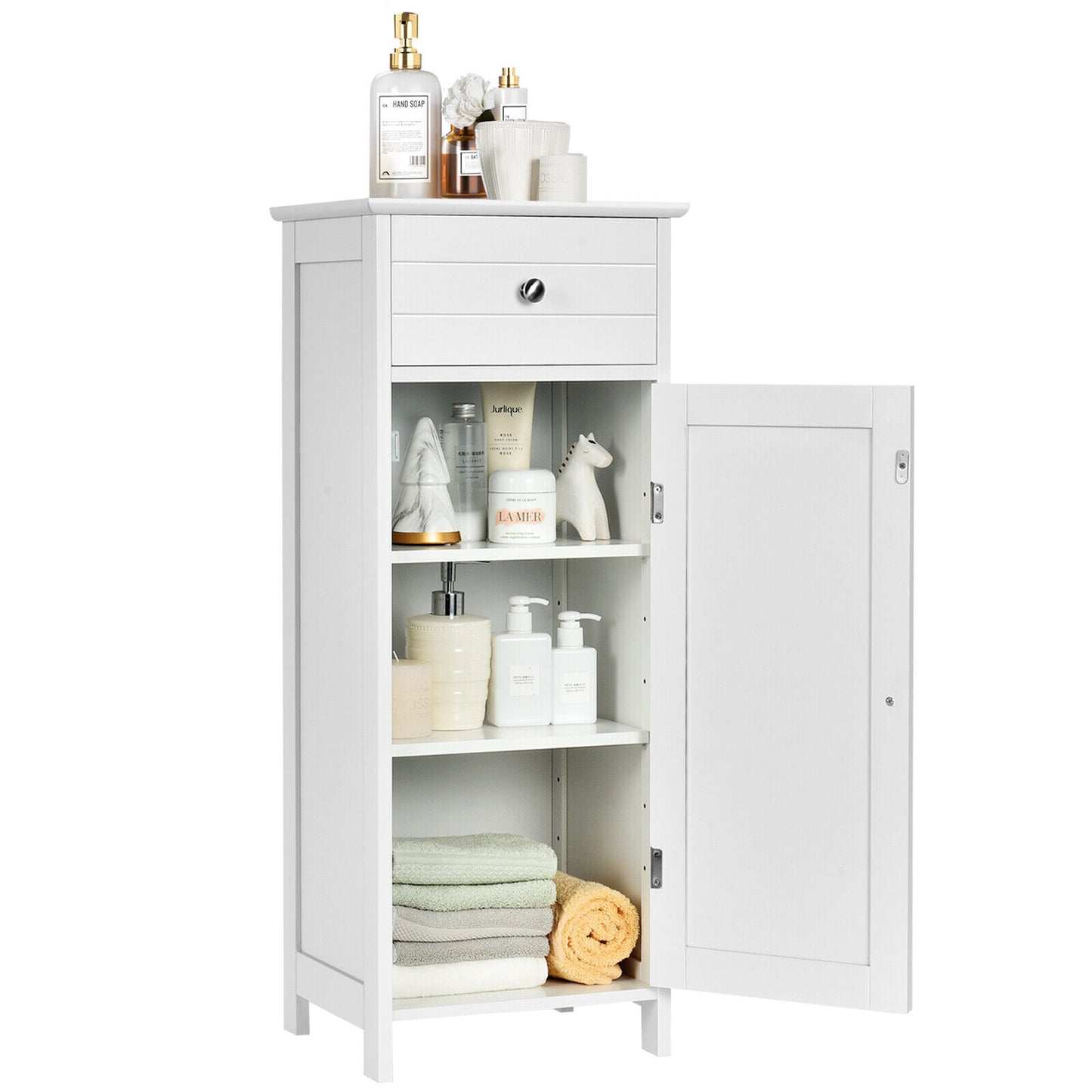 1-Door Freestanding Bathroom Storage Cabinet with Drawer and Adjustable Shelves-Black