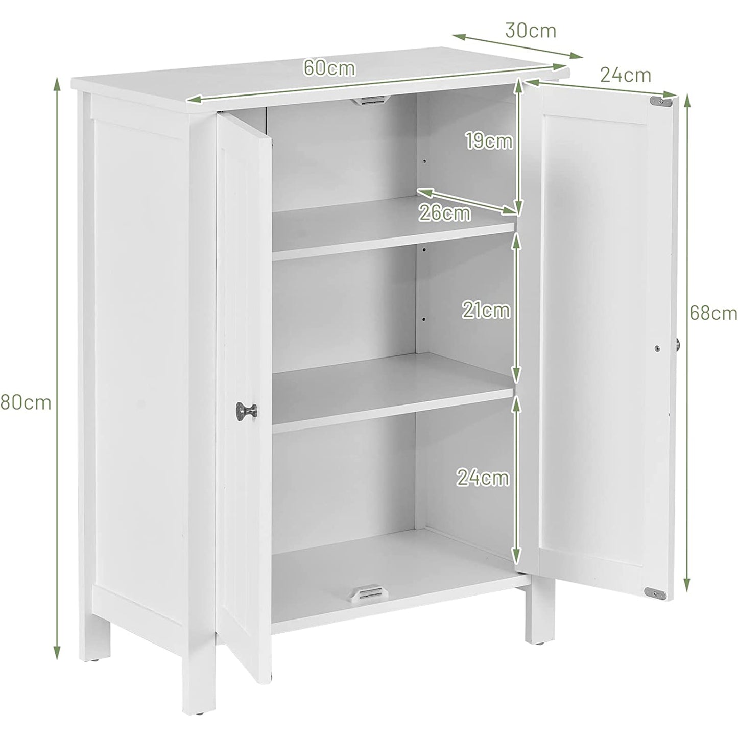 2-Door Freestanding Bathroom Floor Cabinet with Adjustable Shelves-Black