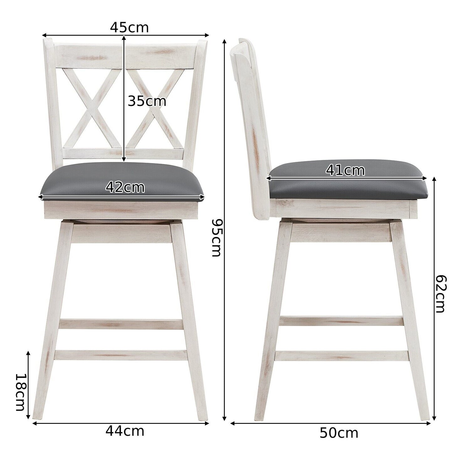 Set of 2 Counter Height Bar Stool with Ergonomic Backrest-Black