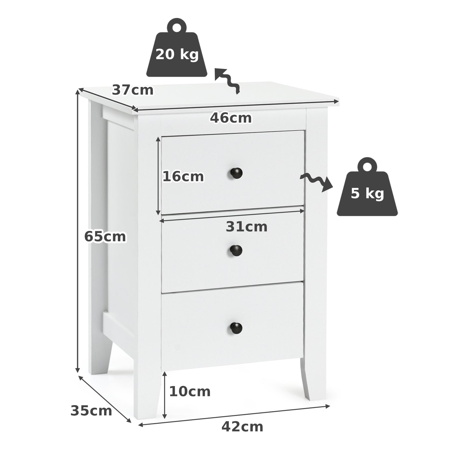 Wooden Nightstand with 3 Drawers and Stable Structure-Black