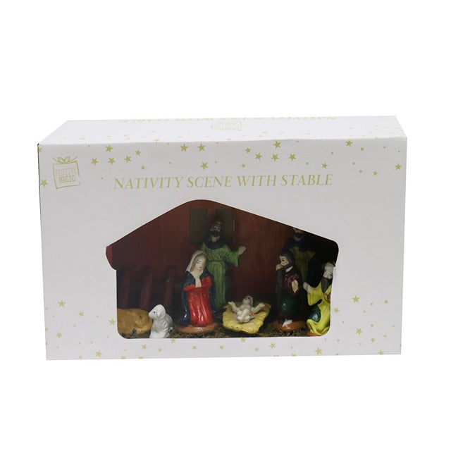 NATIVITY PORCELAIN W/STABLE 10PC