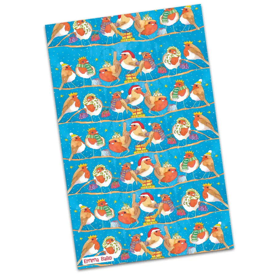 CHRISTMAS ROBINS TEA TOWEL XF08