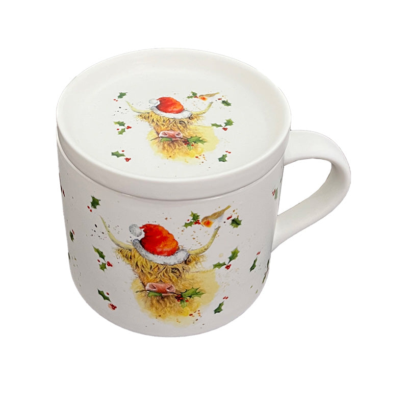 Porcelain Mug & Coaster Lid Set - Christmas Jan Pashley Highland Coo Cow