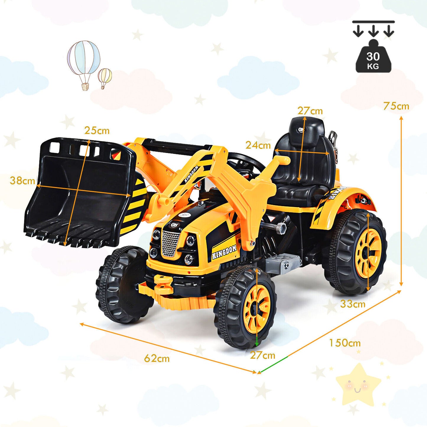 12V Battery Powered Kids Ride on Excavator with Horn and Safety Belt-Blue