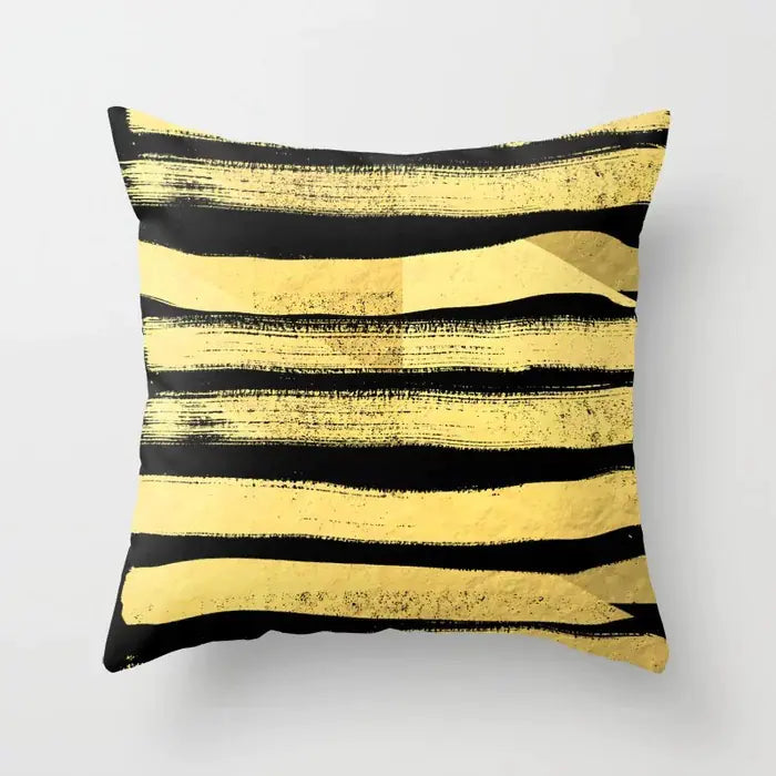 Yellow & Black Geometric Cushion Cover – Modern Abstract