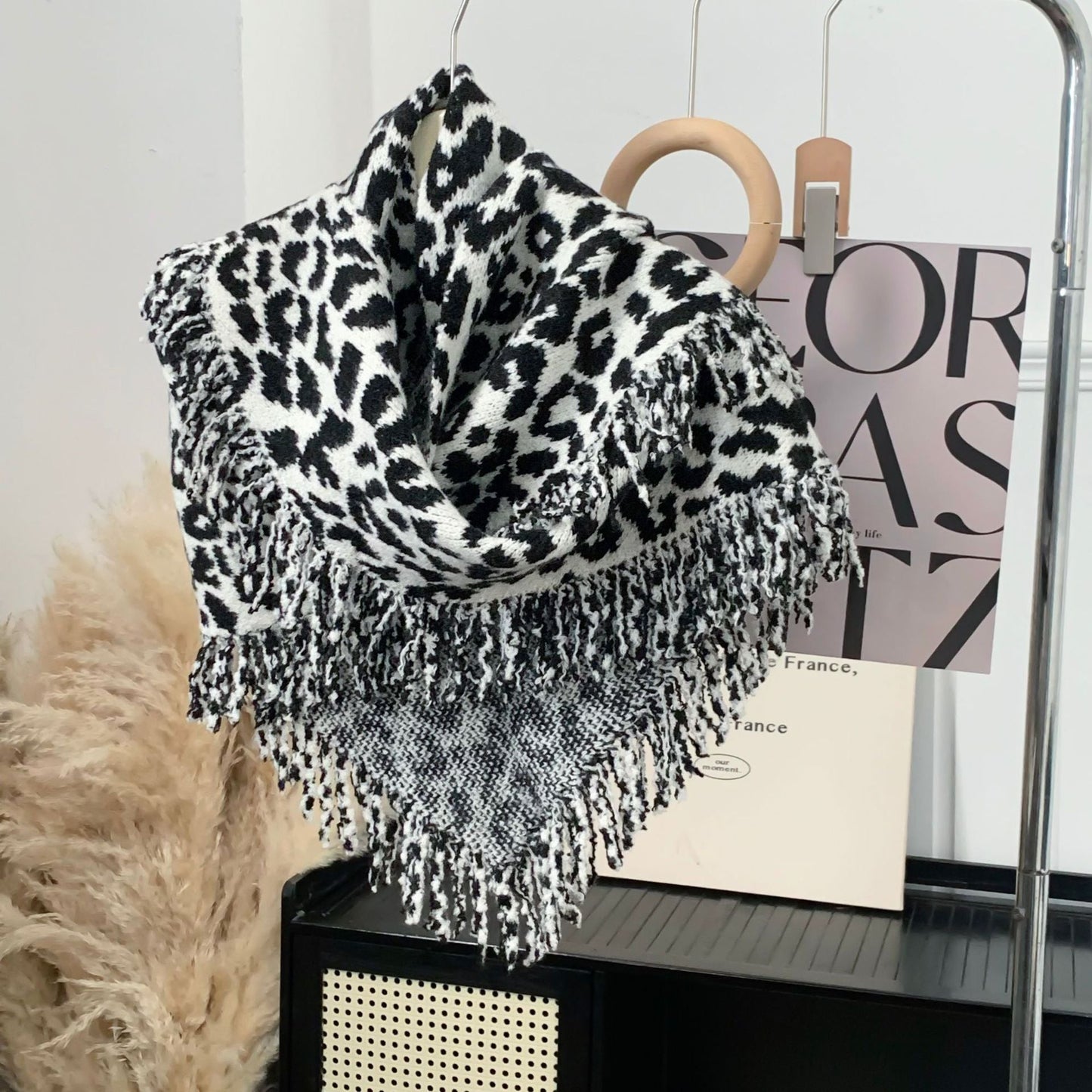 Leopard Print Fringe Scarf - Luxe Two-in-One Shawl & Wrap