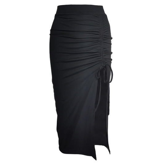Autumn and winter new women's dress solid color high waist show thin half skirt