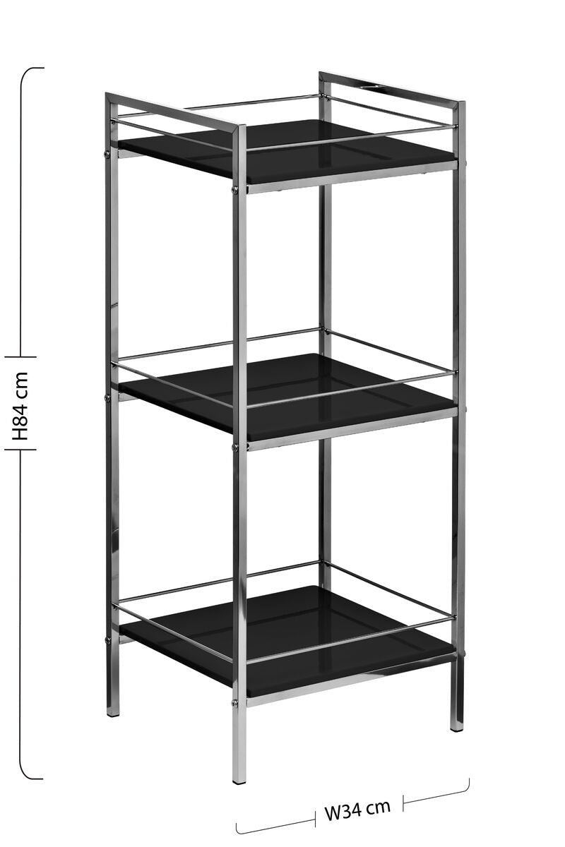 Quincy 3 Tier Black High Gloss Shelf Unit