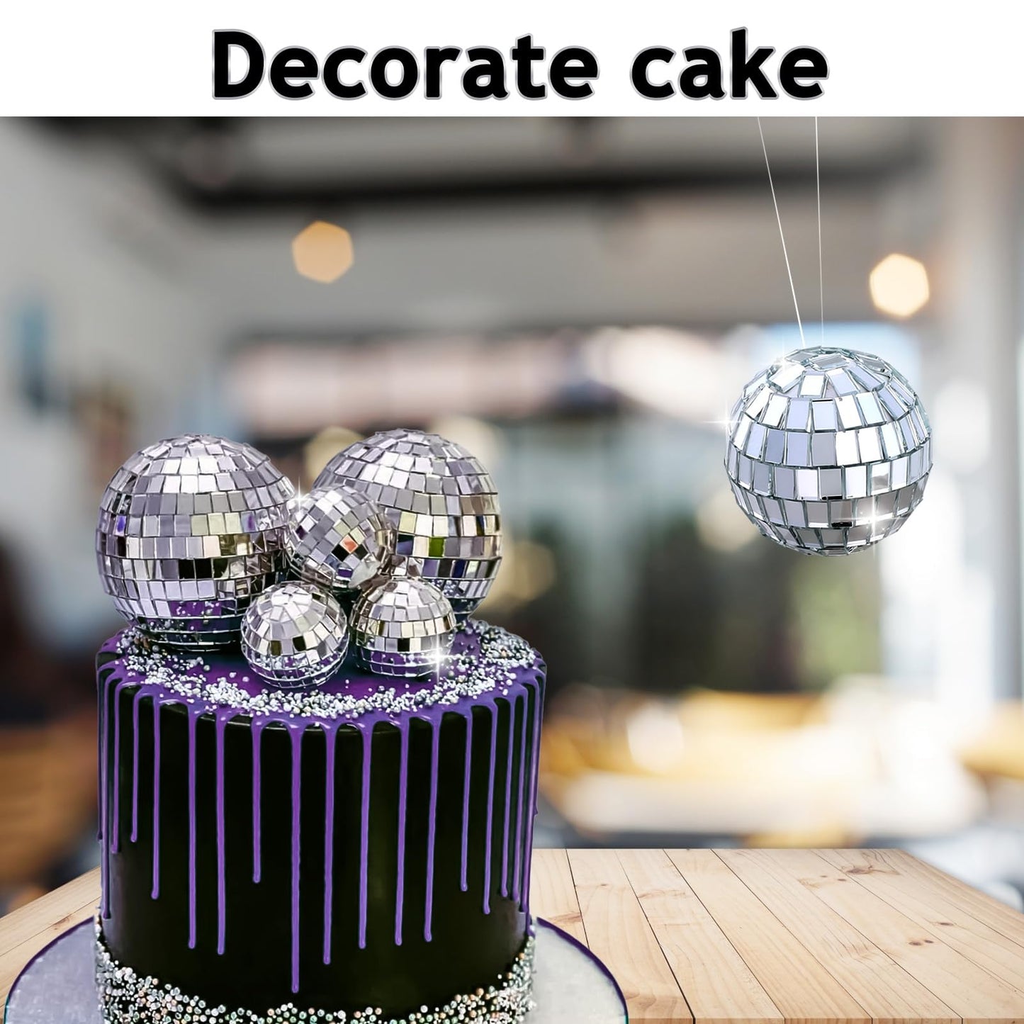Abeillo 7Pcs Disco Cake Topper – 70s Themed Mini Mirror Balls for Cakes & Desserts