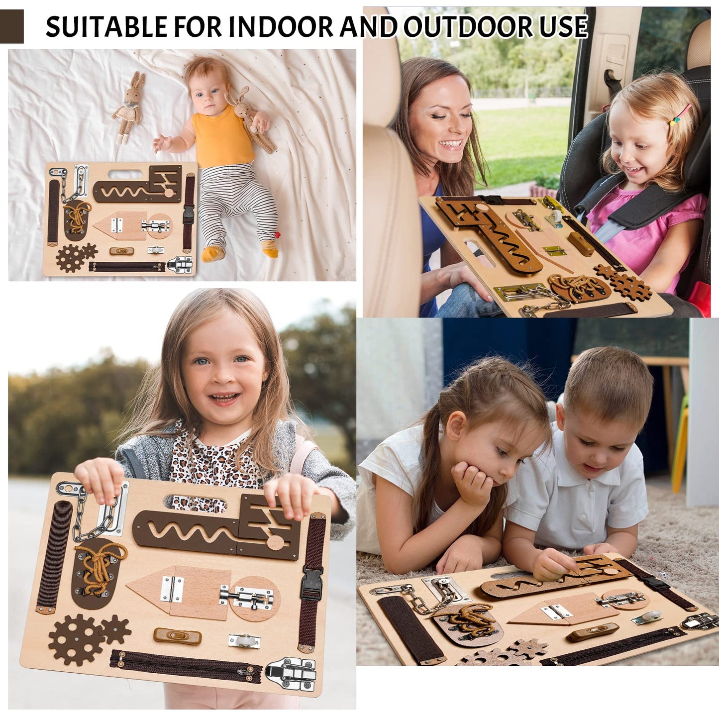 ABERLLS Montessori Busy Board for Toddlers | Wooden Sensory Toy for Fine Motor Skills