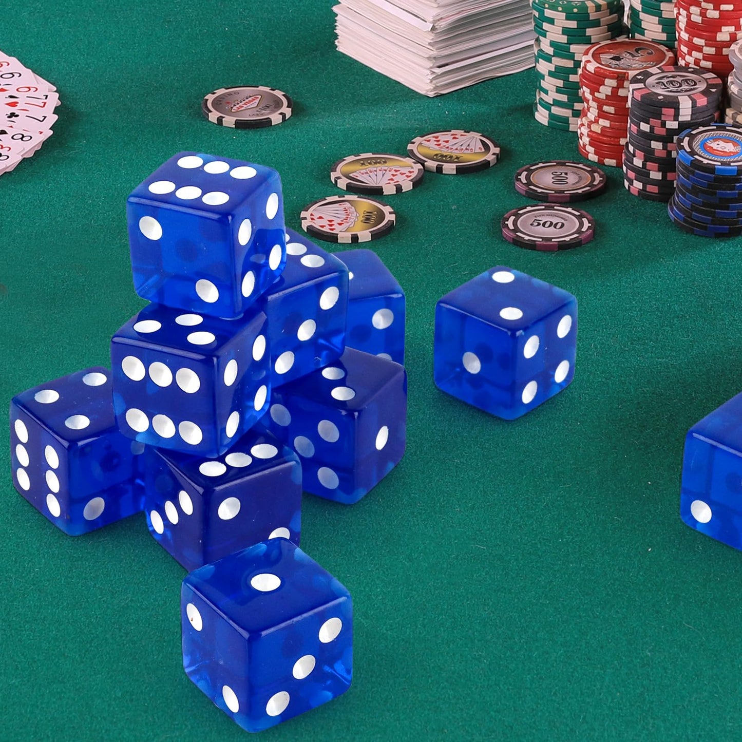Abilat 12-Piece Blue 19mm Translucent Casino Dice Set | Acrylic Square Corner Dices for Casino Nights & Party Games