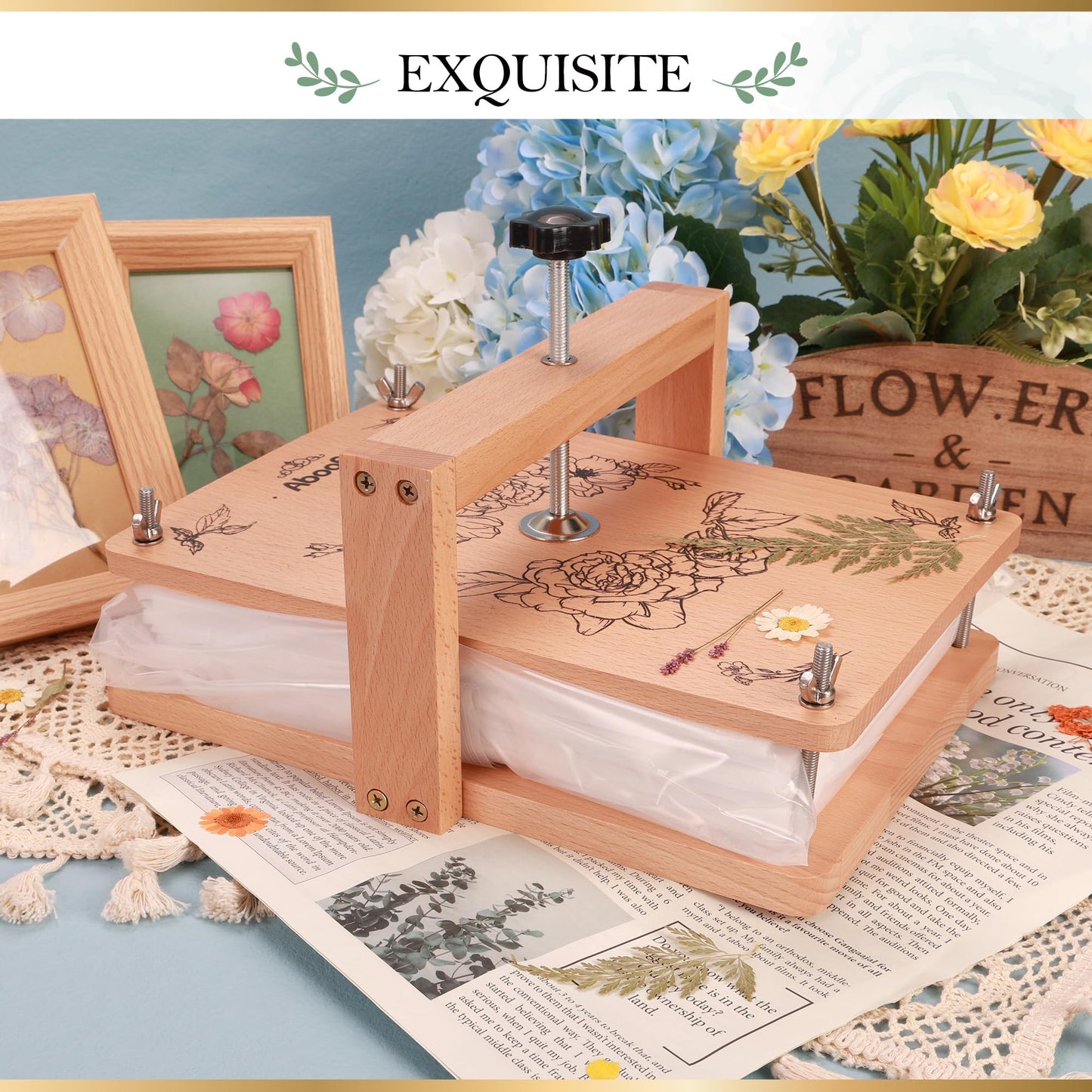 Aboofx Large Flower Press Kit – 6-Layer Pressing System, 11.8 × 8.3 in, All‑In‑One DIY Flower Press