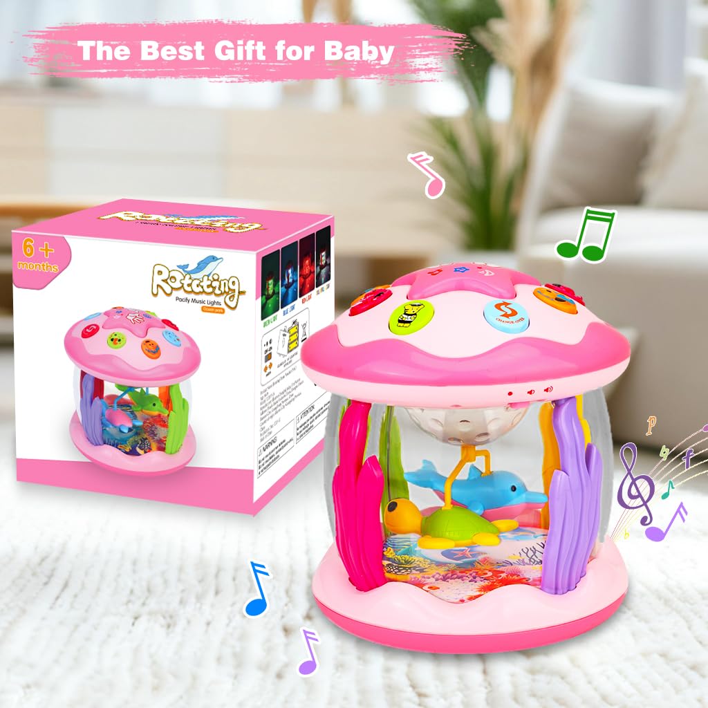 Aboosam Baby Girl Ocean Light Up Musical Toy – 6-12 Months (Pink) for Crawling & Learning