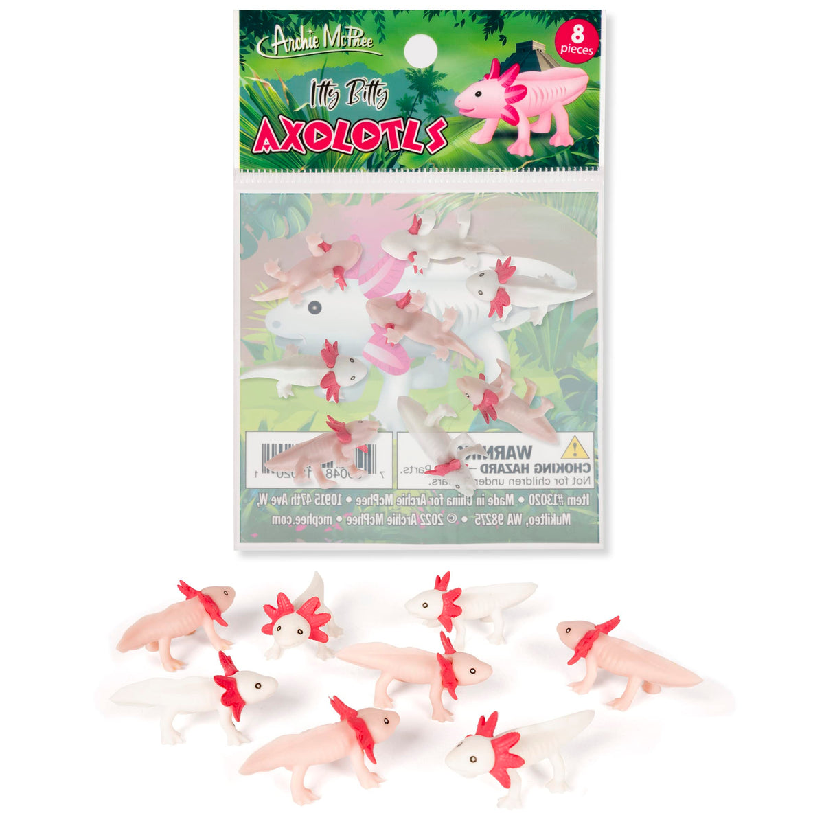 Accoutrements Archie McPhee Itty Bitty Axolotls 8-Pack – Soft Vinyl Mini Friends