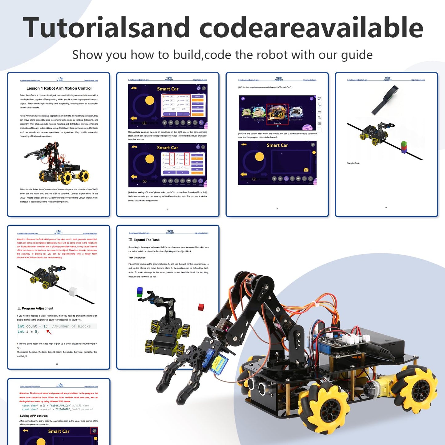 ACEBOTT 5DOF Smart Robot Arm Car Kit – 4WD RC Car for Arduino, Python & Blockly | STEM Education